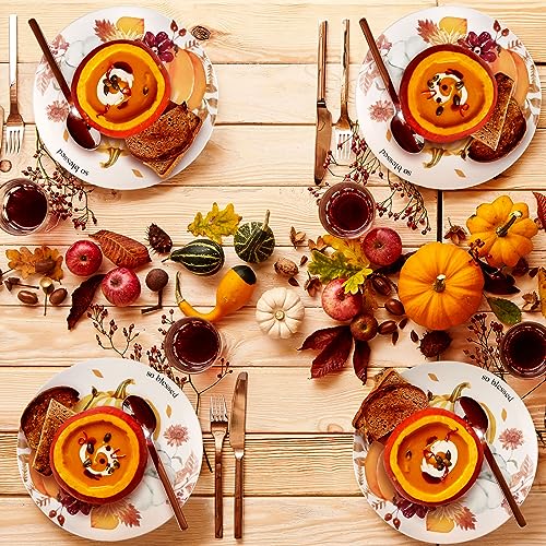 Uiifan 4 Pack Thanksgiving Ceramic Dinner Plates - Classic Pumpkin Pattern