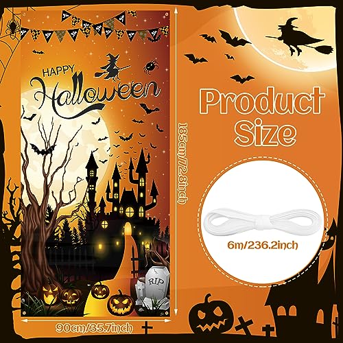 Halloween Door Cover - Happy Banner Decorations with Horror Pumpkin Witch Moon Bat - Brown