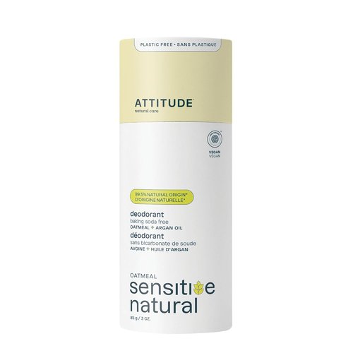 ATTITUDE Baking Soda Free Deodorant - Sensitive Skin Formula with Oatmeal & Argan Oil | 3 Ounces