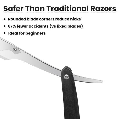 Shavette Straight Razor Kit for Men - Stocking Stuffers Gifts for Dad, Husband, Boyfriend - Professional Barber Straight Edge Razor with Black Wooden Handle for a Close, Smooth Shave & Beard Shaping