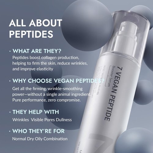 MIZON 7 Vegan Peptide Booster Serum Korean Anti-Aging Face Serum with Niacinamide & Hyaluronic Acid Hydrating Firming & Smoothing Skincare for Fine Lines & Skin Repair – 5.07 fl oz