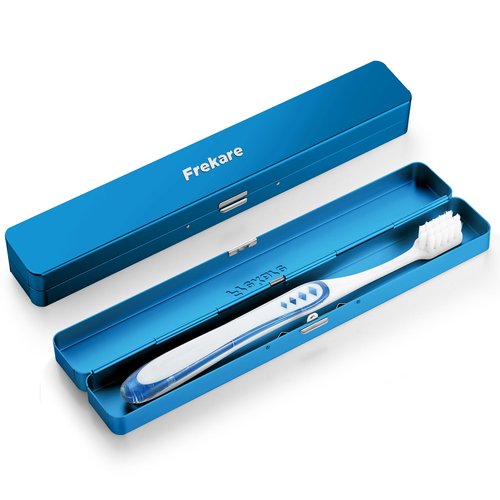 Frekare Toothbrush Travel Case Aluminum, Manual Tooth Brush Holder for Traveling, Portable Toothbrush Container for Bathroom, Camping, Business Trip, School (Blue)