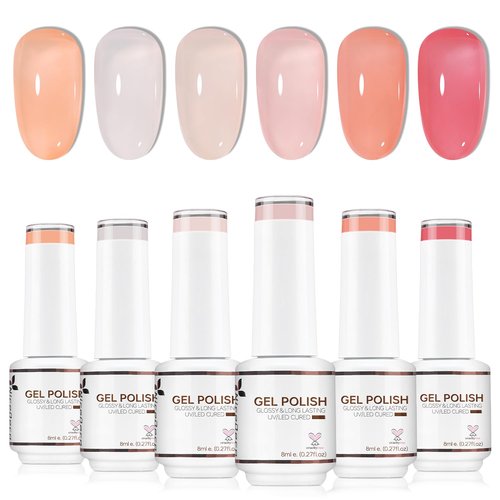 Nicedeco Hema Free Cruelty Free Vegan Jelly Gel Nail Polish, High Gloss Long Lasting Soak Off LED U V Gel Polish 6 Colors Set 46