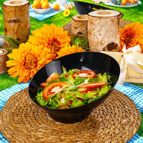 Disposable Plastic Serving Bowls 20oz Black Angled Set of 12 for Party & Wedding - bUCLA