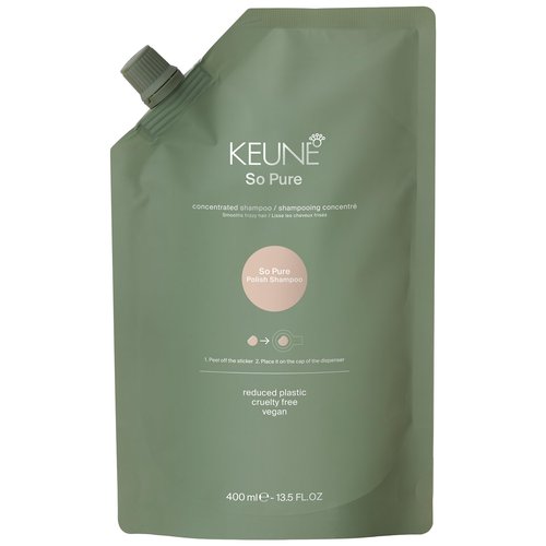 Keune So Pure Polish Shampoo Refill, Smoothing and Anti-Frizz Formula, 13.5 Fl Oz