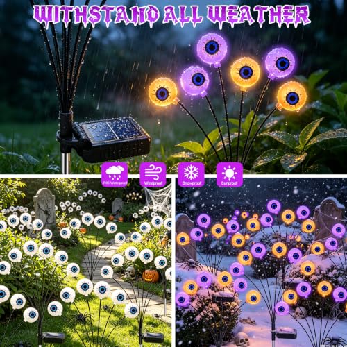 Yulloyello 4 Pack Solar Eyeball Lights - Purple & Orange Outdoor Halloween Decorations
