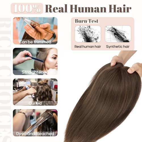 Rich Choices Hair Toppers for Women Real Human Hair Remy Hairs Toppers Hairpieces for Women with Thinning Crown Wispy Clip in Topper 10 Inch No Bang-#2 Dark Brown
