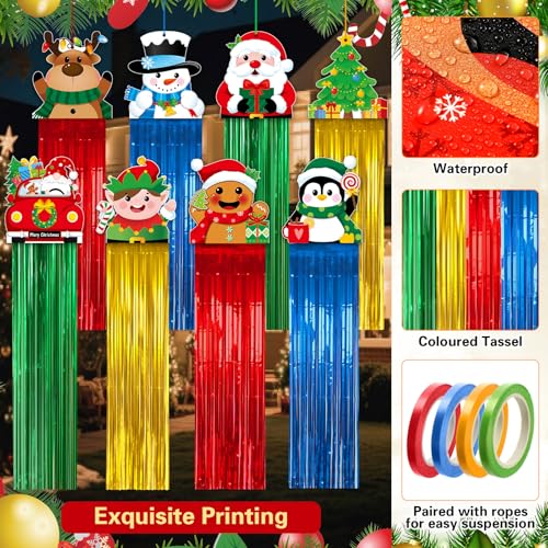 Outdoor Christmas Hanging Decorations Set - Santa, Snowman, Elf & More - 8 Pcs