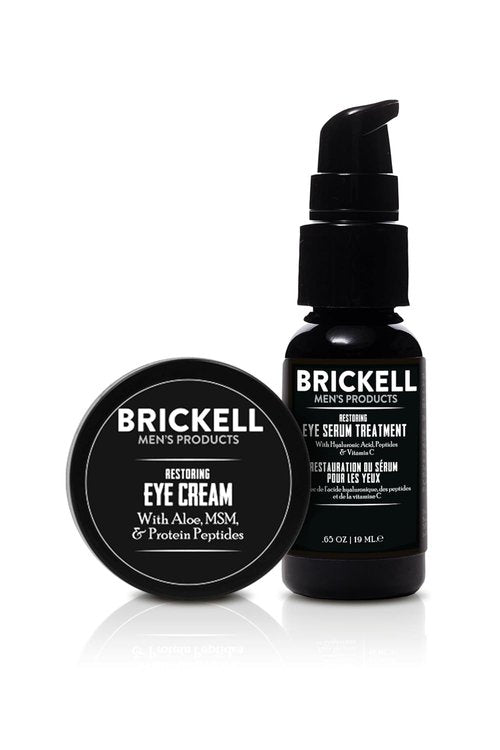 Brickell Men's Eye Cream & Serum Set - Natural & Organic Restoring Routine for Men | Unscented