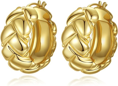 Skiennix 18K Gold Plated Chunky Hoop Earrings - Bold Statement Jewelry for Women