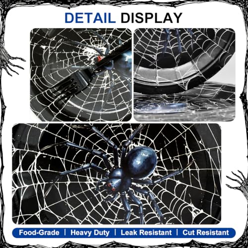 Halloween Spider Web Disposable Tableware Set - 96 Pieces with Napkins & Black Forks - Spider Web Variation
