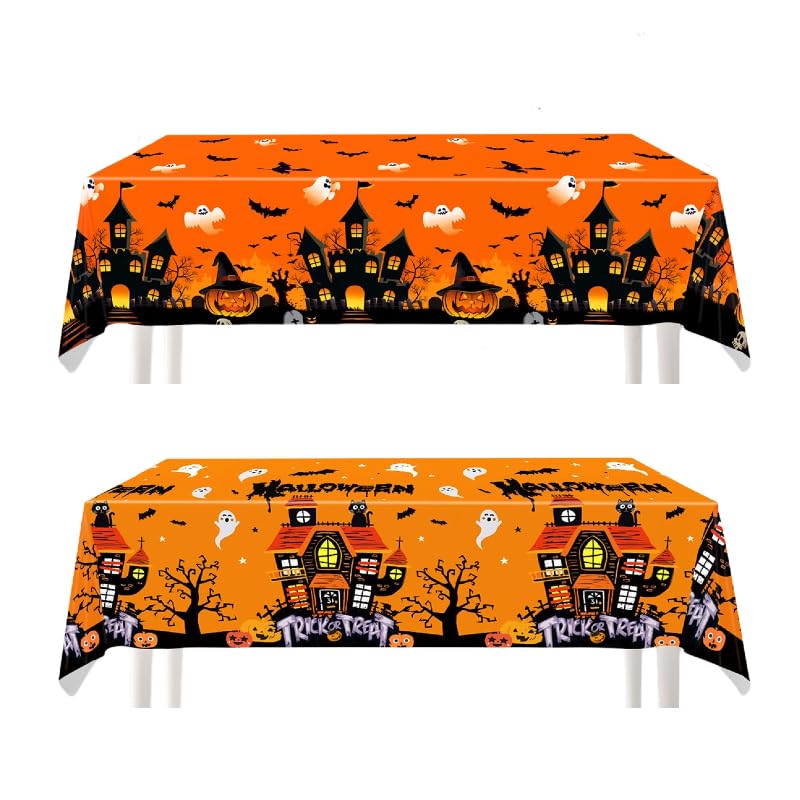 Halloween Plastic Tablecloth 54x108 Inch, 2 Pack for Indoor Outdoor Parties