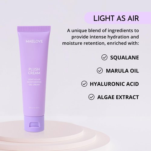 MAELOVE Plush Cream Light-as-Air Gel Moisturizer, Hydrating with Squalane and Hyaluronic Acid, For Sensitive Skin, Made in USA