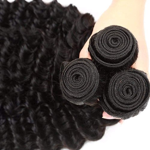 Deep Wave Bundles Human Hair 14 16 18 Inch #1B Natural Black Deep Curly Bundle Human Hair Extensions Unprocessed Virgin Remy Hair 3 Bundle 50 Gram Per Bundle