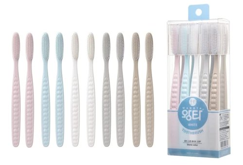 Samjung Wangta Soft Toothbrush, 10 Pack (Stone White) – Best Manual Toothbrush for Maximum, Efficient Cleaning and Sensitive Gums and Teeth