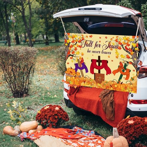 Fall Halloween Car Banner - Religious He Never Leaves Trunk or Treat Decor