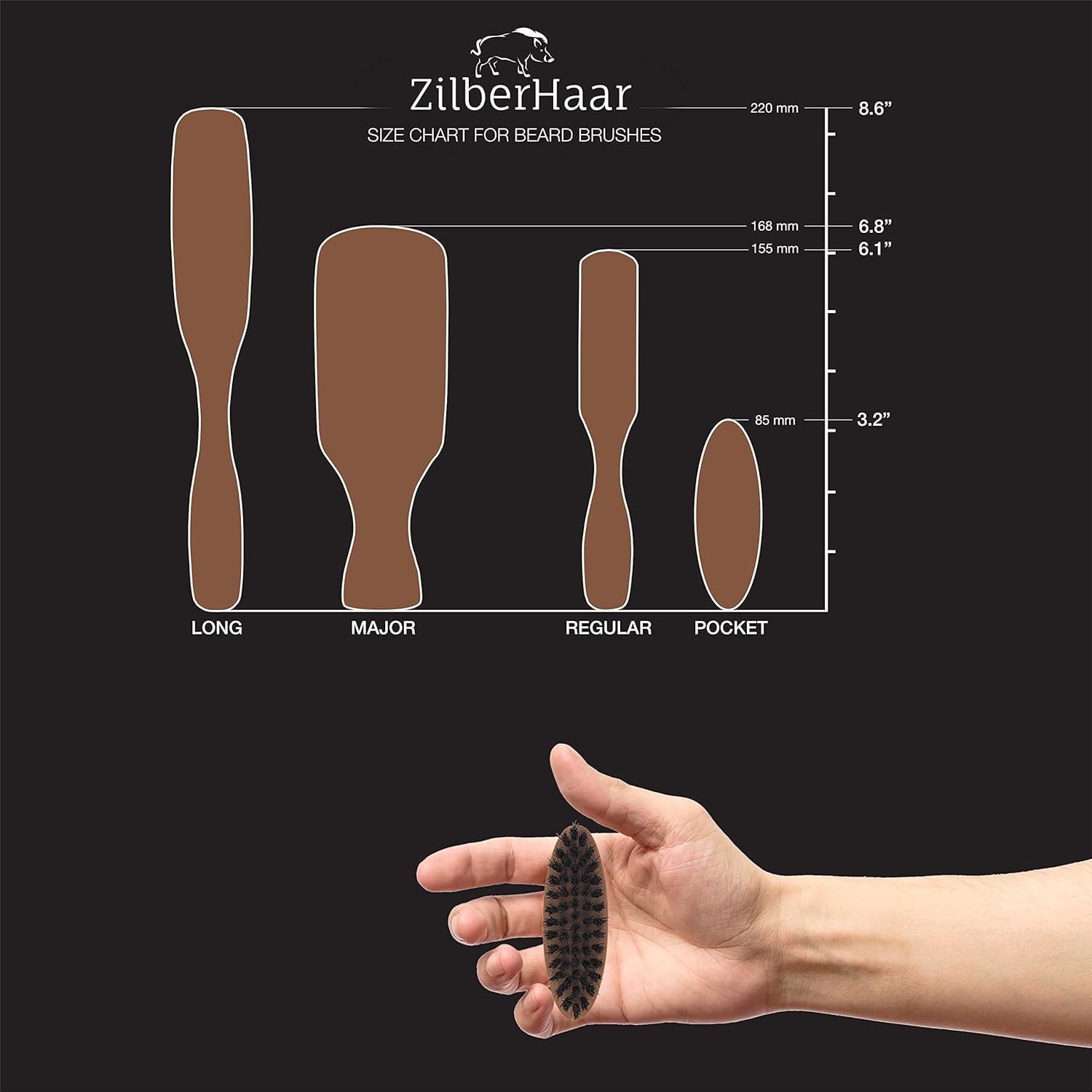 ZilberHaar - Pocket Mustache and Beard Brush - Soft Boar Bristles and Pearwood - Perfect Grooming Tool for Men - Relieves Itch, Works with all Beard Balms and Beard Oils - Made in Europe