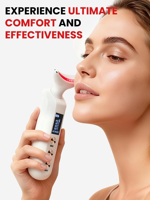 Rantxiny Face Massager Portable Charging Dock, Red Light Therapy for Face and Neck, 3 Heat Settings, Vibrating Face Massage, 9-Color & 30-Day Battery | Home Spa Travel Skincare - White