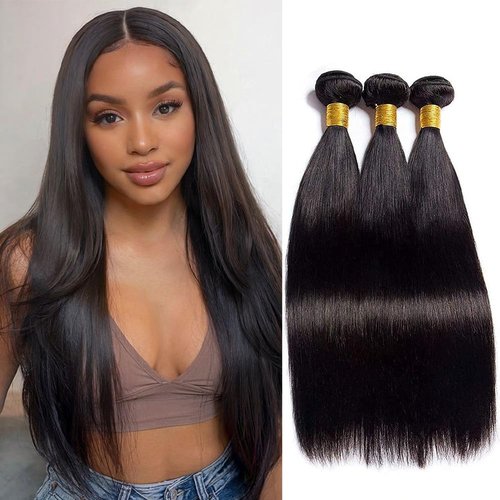 Straight Bundles Human Hair 14 14 14 Inch 100% Unprocessed Brazilian Virgin Weave Bundles Human Hair for Black Women Remy Straight Hair Extensions Natural Black Color Weft
