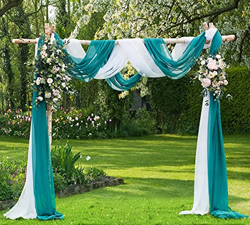 Teal Sheer Window Scarf Valance 55 x 360 for Elegant Home Decor - Grey Teal Variation