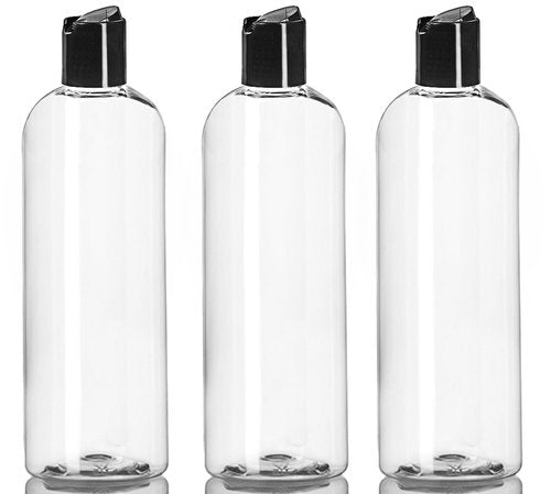 ljdeals 16 oz Clear Plastic Refillable Squeeze Bottles (3 Pack), BPA-Free Empty Travel Containers with Leak-Proof Disc Top Flip Caps for Shampoo, Lotion, Soap, and Creams, made in USA