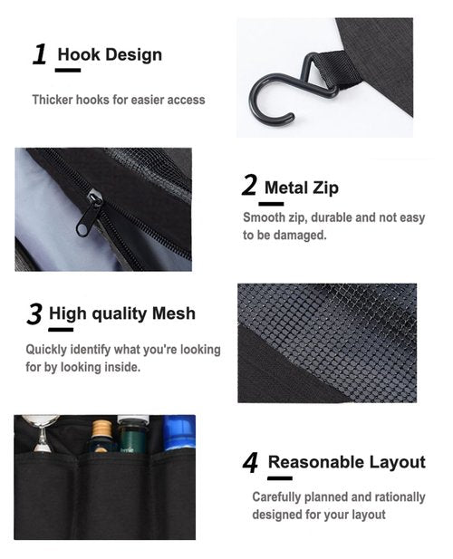 KICPUK Hanging Toiletry Bag Wash Bag Makeup Cosmetic Organizer for Women or Man,Foldable Compact Size, Super Durable Fabric Hanging Toiletry Bag(Black)