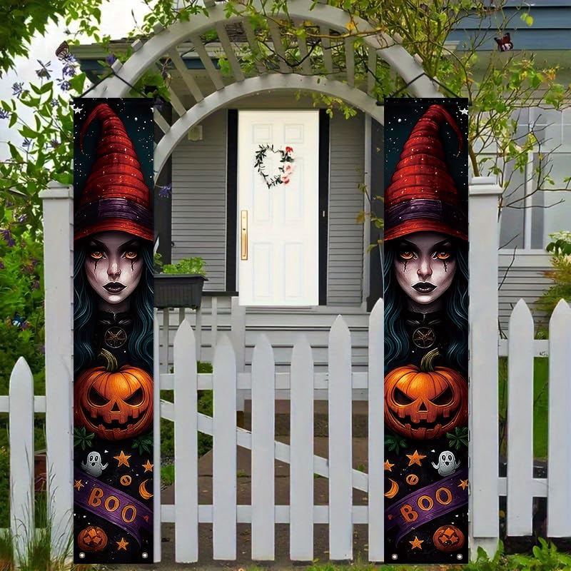 Halloween Decorative Banner with Witch Hats Pumpkins Ghosts Spiders - Multicolor 14