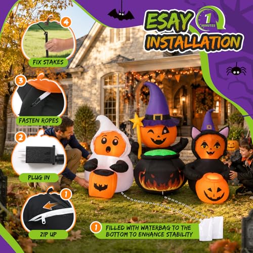 7FT Halloween Inflatable Pumpkin Character Trio Outdoor Yard Decorations - Costume Party