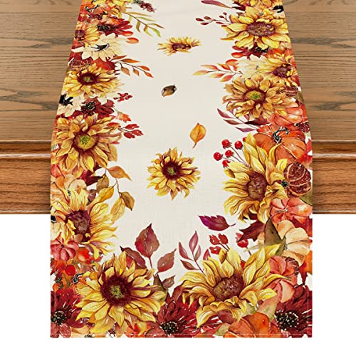 Artoid Mode Fall Table Runner 13x120 Inch Orange & Beige Polyester Home Decor