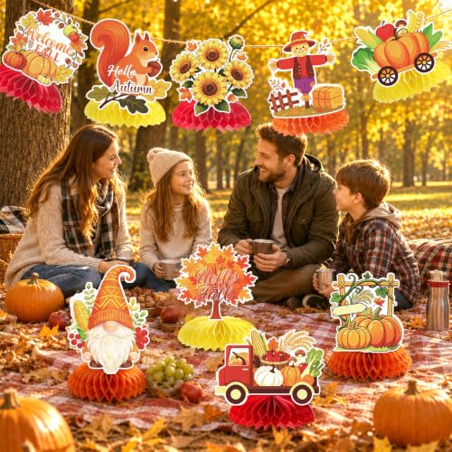 Fall Honeycomb Centerpieces Table Decorations - Yellow-Fall 9 Pcs Autumn Thanksgiving Party Supplies