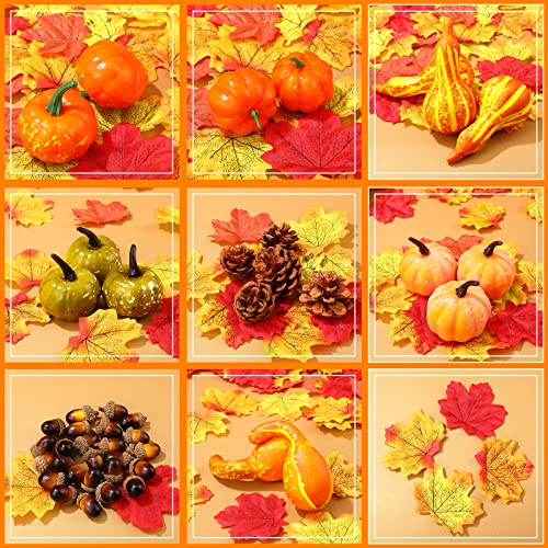150PCS Fall Thanksgiving Pumpkin Gourd Leaves Decor Set - Artificial Autumn Decorations