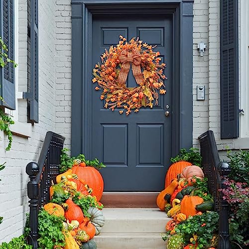 Idyllic 18 Inch Artificial Fall Wreath with Berries & Leaves - Autumn Thanksgiving Decor