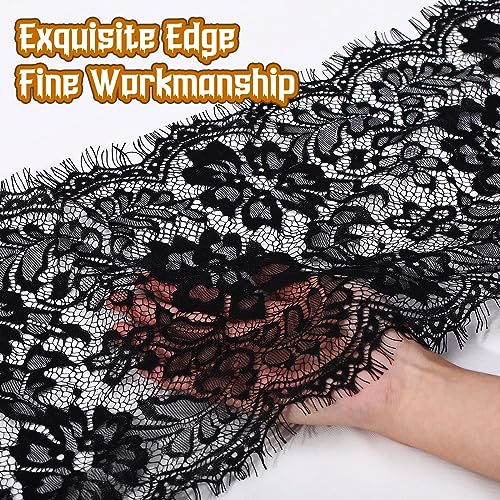 Preboun 12 Pcs Black Lace Table Runners Floral Embroidered 12x120 Inches