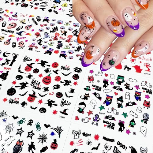 Halloween Nail Art Stickers 24 Sheets Ghost Pumpkin Bat Skull Spider Self-Adhesive - Style-03