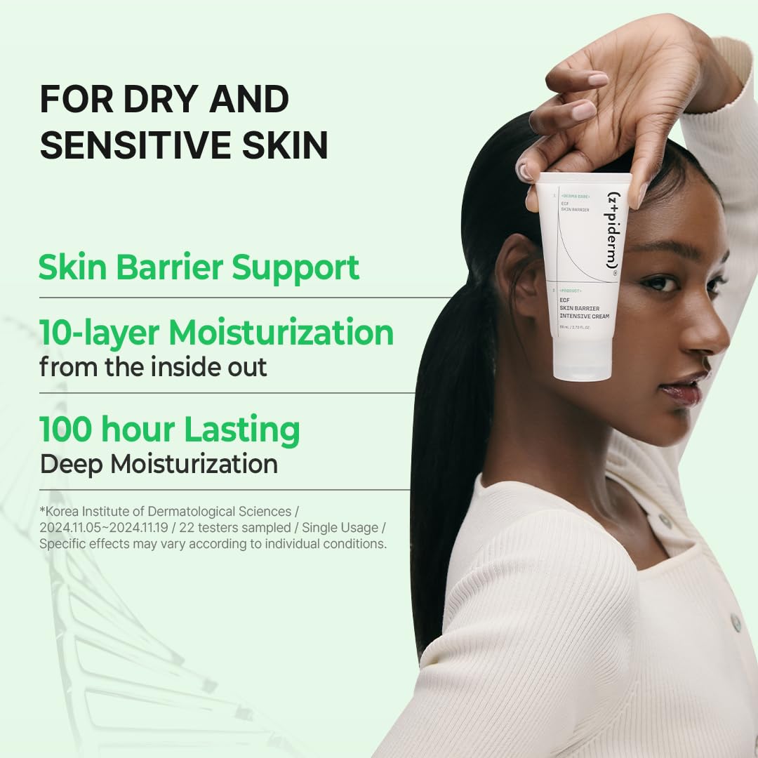 Zipiderm EGF Skin Barrier Intensive Cream – Korean Hydrating Moisturizer for Dry & Sensitive Skin | Ceramides & Panthenol | Lightweight Nourishing Face Cream | 2.70 fl oz