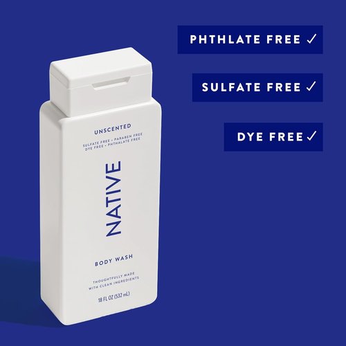 Native Body Wash - Naturally Derived Ingredients for Men & Women | Sulfate, Paraben & Dye Free | Unscented 18 oz
