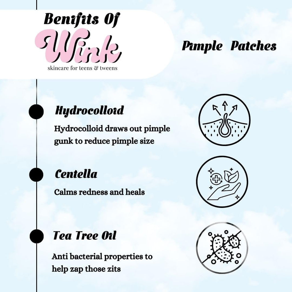 Wink Hydrocolloid Pimple Patches, 120-Count (Exclusive Gem/Bling Acne Stickers) Gentle Tea Tree & Centella For Face Skincare - Star, Heart, Flower And Cloud Shapes, Teen Tween Girl Facial Treatment
