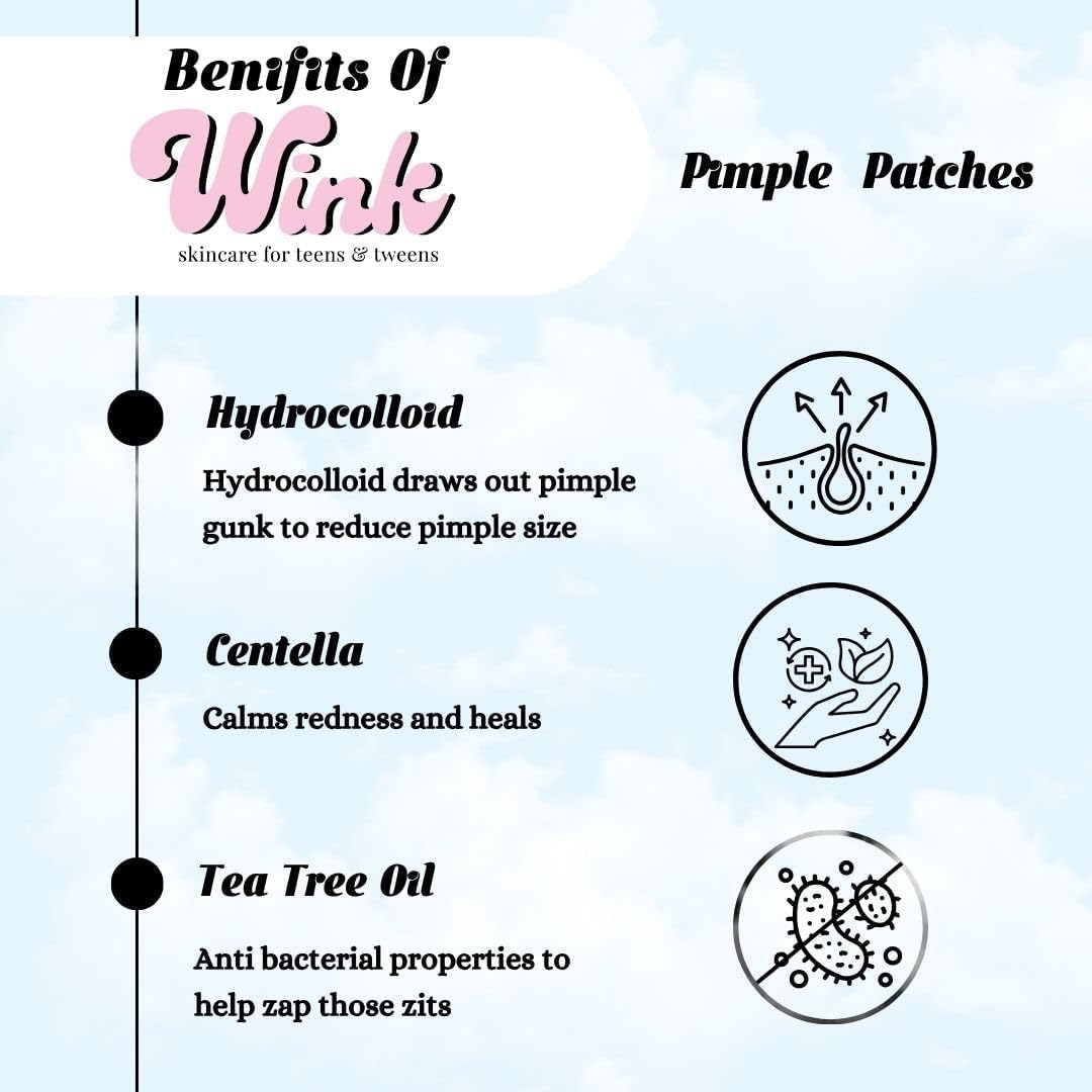 Wink Hydrocolloid Pimple Patches, 120-Count (Exclusive Gem/Bling Acne Stickers) Gentle Tea Tree & Centella For Face Skincare - Star, Heart, Flower And Cloud Shapes, Teen Tween Girl Facial Treatment
