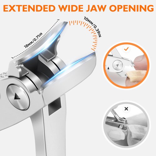 Slanted Nail Clippers for Men Thick Ingrown Nails, Large Toenail Clippers for Seniors with Wide Jaw Opening, Heavy Duty Long Handled Nail Cutter