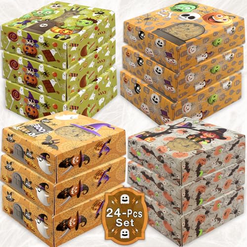 Halloween Cookie Boxes 24-Pack - Spooky Treat Gift Containers for Parties