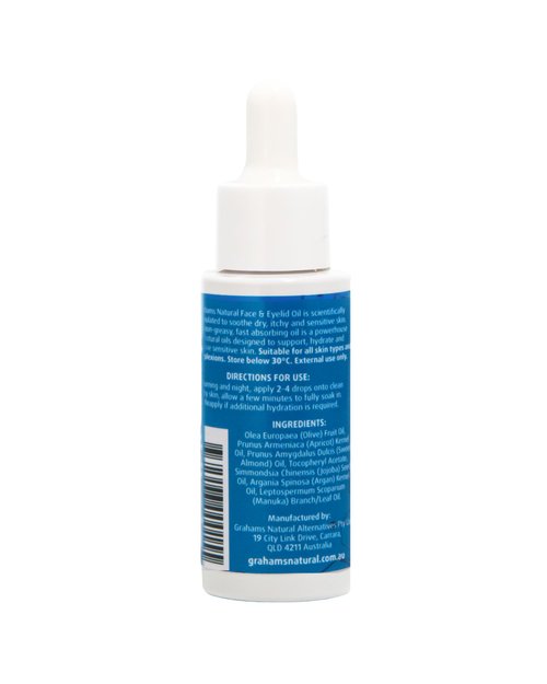 Grahams Natural Face & Eyelid Oil - For Very Dry Skin Around Eye & Face, Eczema & Perioral Dermatitis - Steroid-Free, Hypoallergenic, Non-Comedogenic - 100% Pure - with Argan & Jojoba Oil (1.69 Fl Oz)