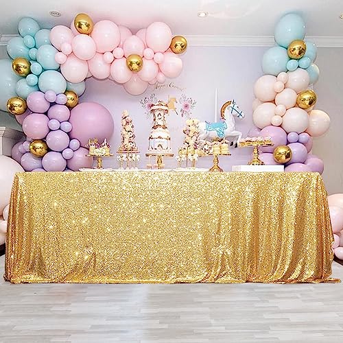 Eternal Beauty Gold Sequin Rectangle Tablecloth 90x132 Inch for Weddings Parties Events - Variation: Gold 132" x 90"