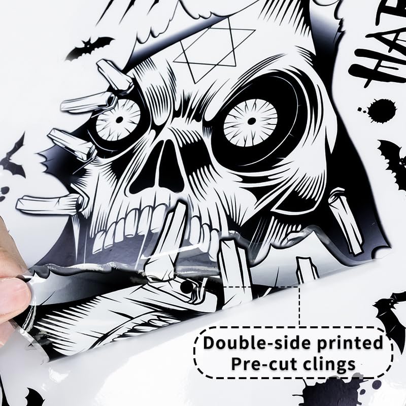 Halloween Window Clings Decorations Skeleton & Bat Stickers - White, 4 Sheets