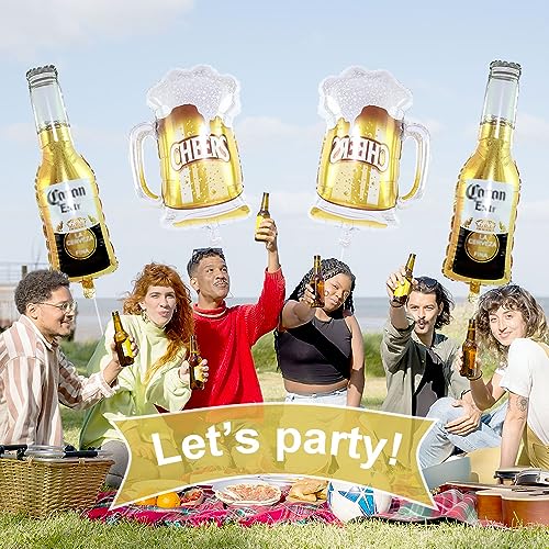 Large Foil Beer Bottle & Cup Balloons for Summer Party Decorations - 4 Pieces