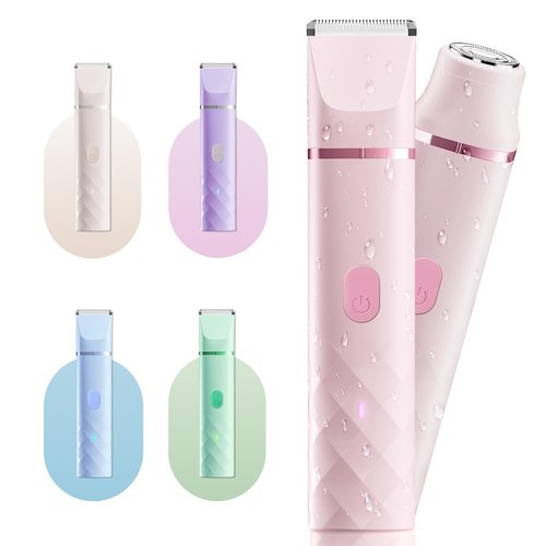 Bikini Trimmer for Women, IPX7 Waterproof, Painless Rechargeable Electric Razor Remover, 2-in-1 Facial & Pubic Hair Removal for Sensitive Skin, Portable Travel Size, Women’s Gift, Pink