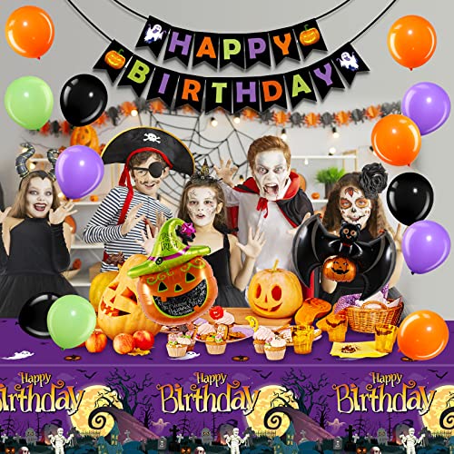 Halloween Birthday Party Decorations Set with Banners Balloons Fringe Curtains