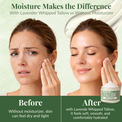 Lady May Tallow Whipped Tallow 9oz - All Natural Face Cream + Whole Body Moisturizer for Dry Skin - No Preservatives, Parabens or Seed Oils - 100% Pure, No Added Fragrance - USA Made (Unscented)