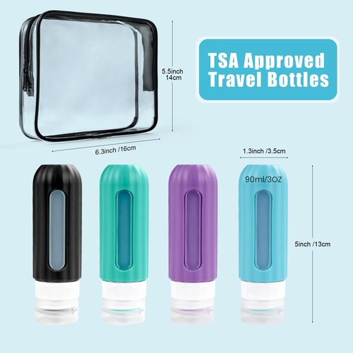 LofyJoy Reusable Silicone Travel Bottles for Toiletries TSA Approved, Leak Proof Travel Size Bottles Refillable Travel Containers for Shampoo Conditioner Mini Bottles 3 oz