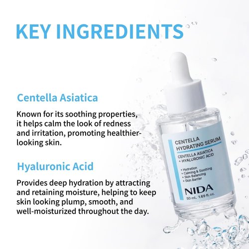 NIDA Centella Hydrating Serum | Centella Asiatica, Hyaluronic Acid | Hydration, Calming & Soothing, Skin Balancing, Skin Barrier | 1.69 fl. oz., 50ml (Updated)