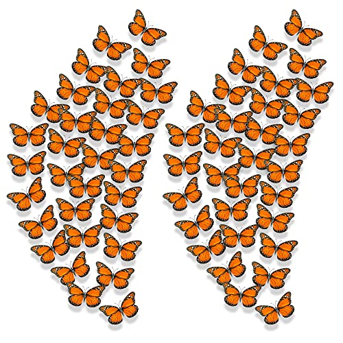 Orange Monarch Butterfly Wall Decor Set - 100 Realistic Artificial Butterflies for Crafts & Events